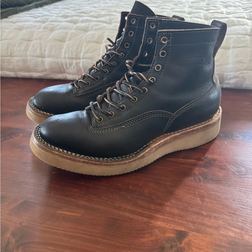 Men's Black Leather Lace-Up Work Boots with Tan Crepe Sole